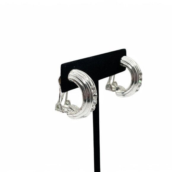 Vintage VENDOME Silver Tone Rhinestone Clip-On Earrings Collectible Designer - Picture 2 of 9